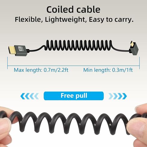 RIIEYOCA Short 8K Micro HDMI to HDMI Coiled Cable, 48Gbps High Speed Male to Male 8K Micro HDMI 2.1 Supports HDR, 8K@60Hz, 4K@120Hz, Compatible with Camera, Camcorder, PC, Monitor(3FT/0.9M) in Saudi Arabia