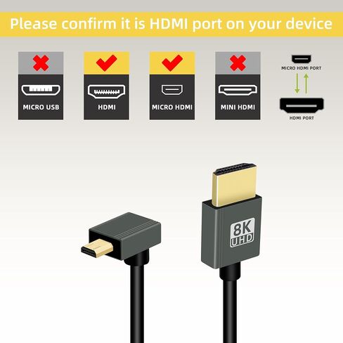 RIIEYOCA Short 8K Micro HDMI to HDMI Coiled Cable, 48Gbps High Speed Male to Male 8K Micro HDMI 2.1 Supports HDR, 8K@60Hz, 4K@120Hz, Compatible with Camera, Camcorder, PC, Monitor(3FT/0.9M) in Saudi Arabia