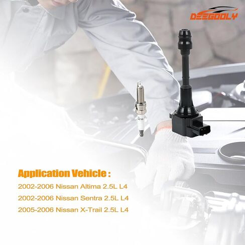 4 قطع من ملفات الإشعال UF350 وLFR5AGP شمعات إشعال إيريديوم متوافقة مع Nissan Altima Sentra 2002-2006، X-Trail 2005-2006 L4 2.5L استبدال #22448-8H315 22448-8H310 C1398 in Kuwait