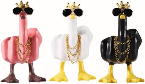 Funny Middle Finger Duck Decor，Little Duck Craft Decoration Sculpture，Home Office Desktop Living Room，BedroomGift，Novelty Finger Duck Sculptures with Crown Necklace(3Color) in Saudi Arabia