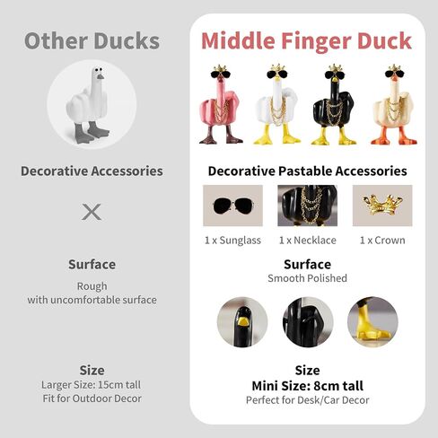 Funny Middle Finger Duck Decor，Little Duck Craft Decoration Sculpture，Home Office Desktop Living Room，BedroomGift，Novelty Finger Duck Sculptures with Crown Necklace(3Color) in Saudi Arabia