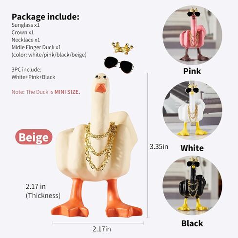 Funny Middle Finger Duck Decor，Little Duck Craft Decoration Sculpture，Home Office Desktop Living Room，BedroomGift，Novelty Finger Duck Sculptures with Crown Necklace(3Color) in Saudi Arabia