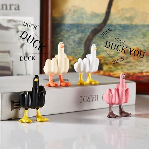 Funny Middle Finger Duck Decor，Little Duck Craft Decoration Sculpture，Home Office Desktop Living Room，BedroomGift，Novelty Finger Duck Sculptures with Crown Necklace(3Color) in Saudi Arabia