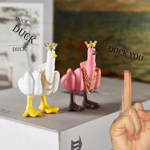Funny Middle Finger Duck Decor，Little Duck Craft Decoration Sculpture，Home Office Desktop Living Room，BedroomGift，Novelty Finger Duck Sculptures with Crown Necklace(3Color) in Saudi Arabia