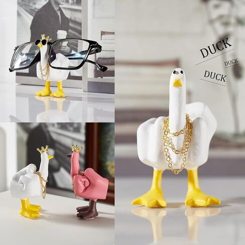 Funny Middle Finger Duck Decor，Little Duck Craft Decoration Sculpture，Home Office Desktop Living Room，BedroomGift，Novelty Finger Duck Sculptures with Crown Necklace(3Color) in Saudi Arabia