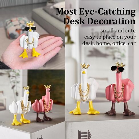 Funny Middle Finger Duck Decor，Little Duck Craft Decoration Sculpture，Home Office Desktop Living Room，BedroomGift，Novelty Finger Duck Sculptures with Crown Necklace(3Color) in Saudi Arabia