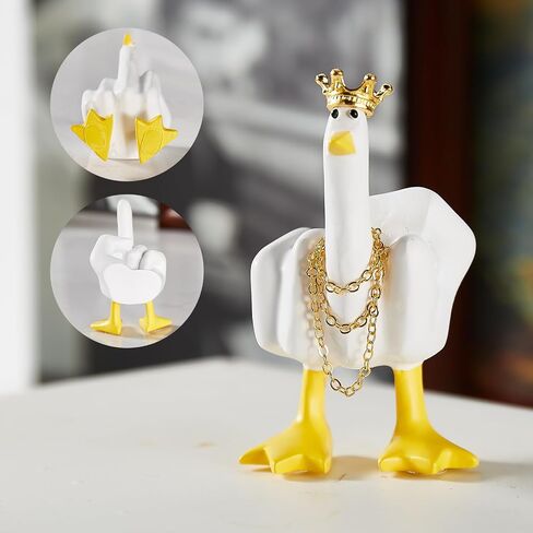 Funny Middle Finger Duck Decor，Little Duck Craft Decoration Sculpture，Home Office Desktop Living Room，BedroomGift，Novelty Finger Duck Sculptures with Crown Necklace(3Color) in Saudi Arabia