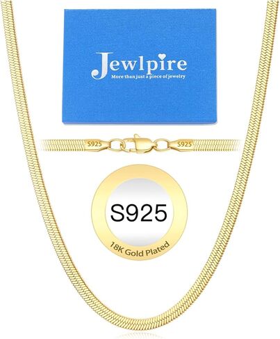 Jewlpire 18K Real Gold Over 925 Sterling Silver Herringbone Necklace for Women, Gold Necklace for Women 3mm/4mm/5mm Herringbone Chain Necklace Dainty Women's Chain Necklaces 16 18 20 22 24 Inch in Kuwait