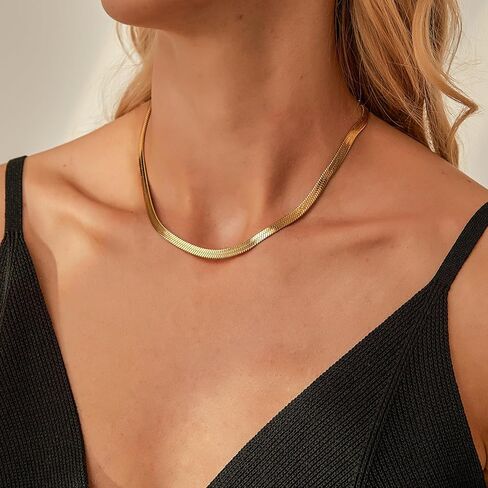 Jewlpire 18K Real Gold Over 925 Sterling Silver Herringbone Necklace for Women, Gold Necklace for Women 3mm/4mm/5mm Herringbone Chain Necklace Dainty Women's Chain Necklaces 16 18 20 22 24 Inch in Kuwait