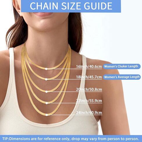 Jewlpire 18K Real Gold Over 925 Sterling Silver Herringbone Necklace for Women, Gold Necklace for Women 3mm/4mm/5mm Herringbone Chain Necklace Dainty Women's Chain Necklaces 16 18 20 22 24 Inch in Kuwait