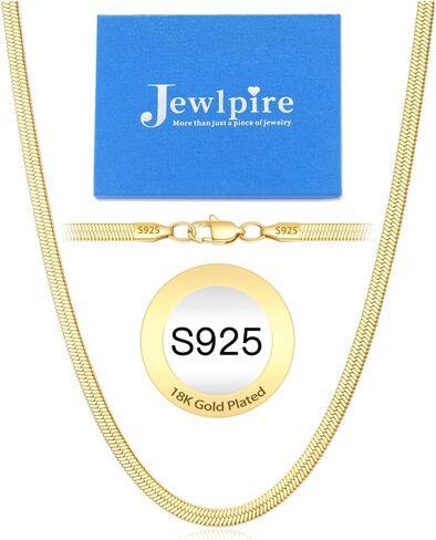 Jewlpire 18K Real Gold Over 925 Sterling Silver Herringbone Necklace for Women, Gold Necklace for Women 3mm/4mm/5mm Herringbone Chain Necklace Dainty Women's Chain Necklaces 16 18 20 22 24 Inch in Kuwait