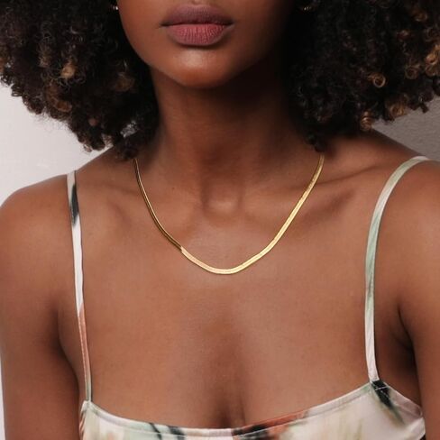 Jewlpire 18K Real Gold Over 925 Sterling Silver Herringbone Necklace for Women, Gold Necklace for Women 3mm/4mm/5mm Herringbone Chain Necklace Dainty Women's Chain Necklaces 16 18 20 22 24 Inch in Kuwait