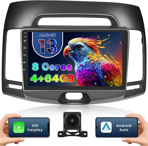 2+64GB 9 Inch Touchscreen Stereo Kit for Hyundai Elantra 2007-2010 Android 13 Car Radio with Wireless CarPlay Android Auto WiFi GPS BT FM/RDS USB MIC SWC RCA Backup Camera in Saudi Arabia