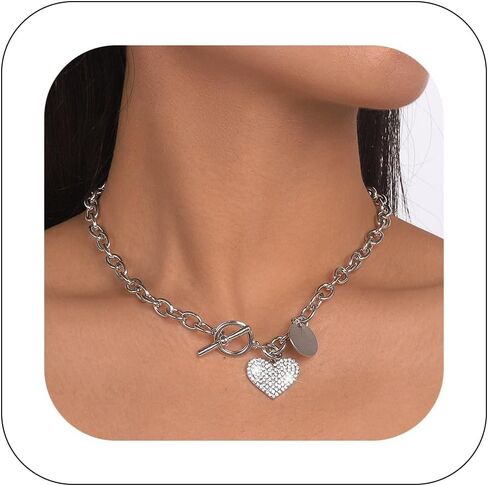 Gold Paperclip Necklace Heart Gold Chunky Necklace Gold Choker Necklaces OT Toggle Necklace for Women Girls in Kuwait