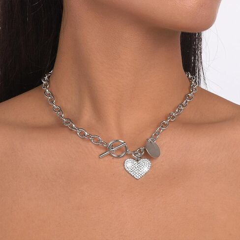 Gold Paperclip Necklace Heart Gold Chunky Necklace Gold Choker Necklaces OT Toggle Necklace for Women Girls in Kuwait