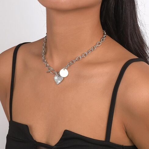 Gold Paperclip Necklace Heart Gold Chunky Necklace Gold Choker Necklaces OT Toggle Necklace for Women Girls in Kuwait