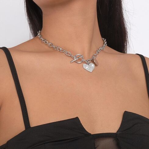 Gold Paperclip Necklace Heart Gold Chunky Necklace Gold Choker Necklaces OT Toggle Necklace for Women Girls in Kuwait