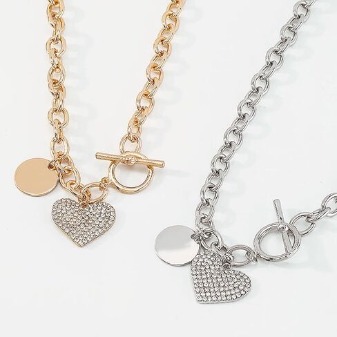Gold Paperclip Necklace Heart Gold Chunky Necklace Gold Choker Necklaces OT Toggle Necklace for Women Girls in Kuwait