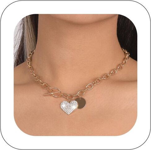 Gold Paperclip Necklace Heart Gold Chunky Necklace Gold Choker Necklaces OT Toggle Necklace for Women Girls in Kuwait