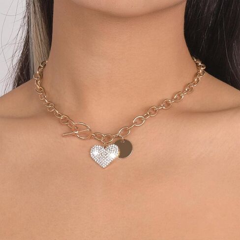Gold Paperclip Necklace Heart Gold Chunky Necklace Gold Choker Necklaces OT Toggle Necklace for Women Girls in Kuwait