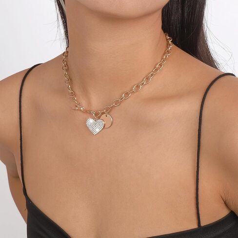 Gold Paperclip Necklace Heart Gold Chunky Necklace Gold Choker Necklaces OT Toggle Necklace for Women Girls in Kuwait