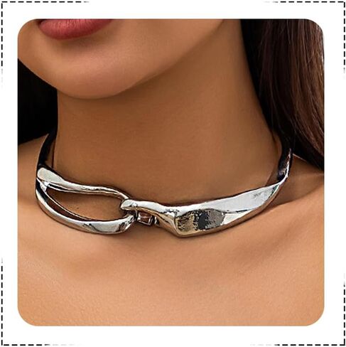 Gold Punk Choker necklace Geometry Collarbone Necklace 3D Lock Buckle Clavicle Necklace for Women Jewelry in Saudi Arabia
