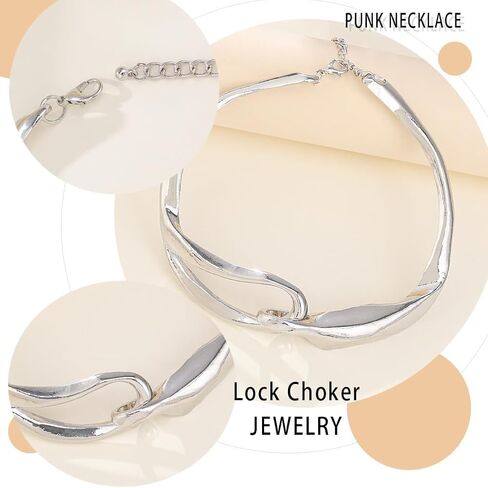 Gold Punk Choker necklace Geometry Collarbone Necklace 3D Lock Buckle Clavicle Necklace for Women Jewelry in Saudi Arabia