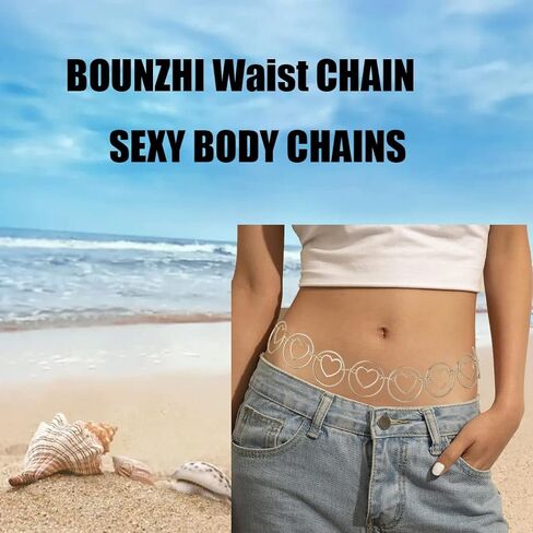 Bounzhi Body Chain Belt Boho Bikini Waist Chains Sexy Beach Body Chain Gothic Belly Chain for Women and Girls (D) in Saudi Arabia