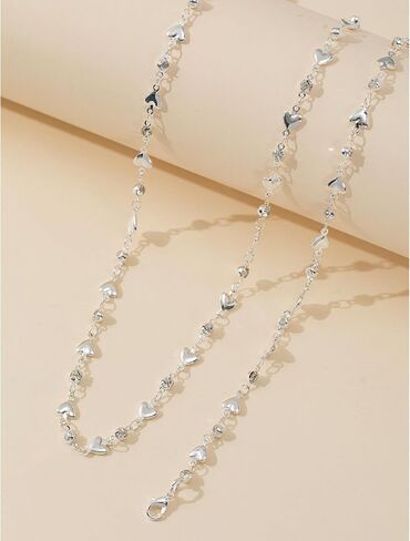 Silver/Gold Rhinestone Long Chest Chain Necklace Sexy Bikini Simple Heart Tassel Clavicle Necklace Summer Multi Layered Bra Body Chain Jewelry for Women in Kuwait