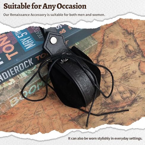 Medieval Faux Leather Pouch, Vintage Portable Drawstring Purse, Renaissance Pouch Bag for Men Women Costume Accessories in Saudi Arabia