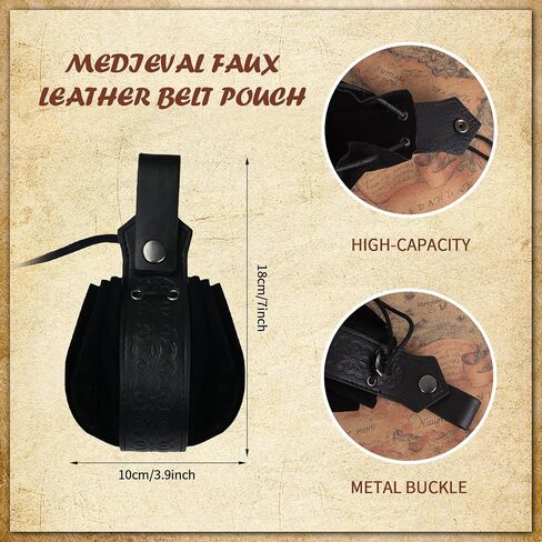 Medieval Faux Leather Pouch, Vintage Portable Drawstring Purse, Renaissance Pouch Bag for Men Women Costume Accessories in Saudi Arabia