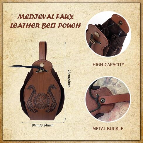 Medieval Faux Leather Pouch, Vintage Portable Drawstring Purse, Renaissance Pouch Bag for Men Women Costume Accessories in Saudi Arabia