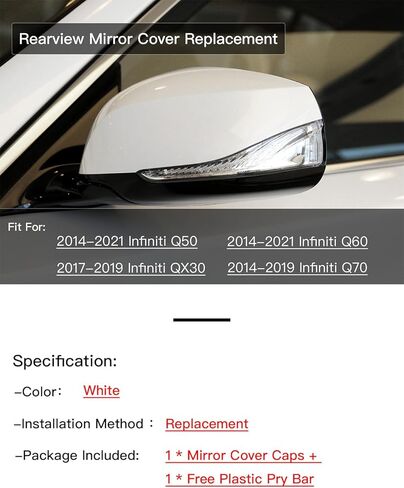 غطاء غطاء مرآة الباب الأيمن للركاب متوافق مع إنفينيتي 2014-2021 Q50/Q60،2014-2019 Q70، 2017-2019 QX30 أبيض in Kuwait