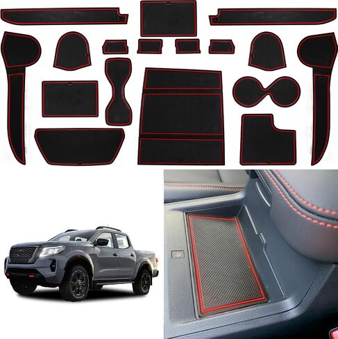 Center Console Liner for Nissan Frontier Accessories 2022 2023 2024 2025 Cup Holder Insert Coaster Custom Door Slot Mat Non Slip Interior Mat Trim Anti Dust Pocket Pad,17PCS (Red) in Saudi Arabia