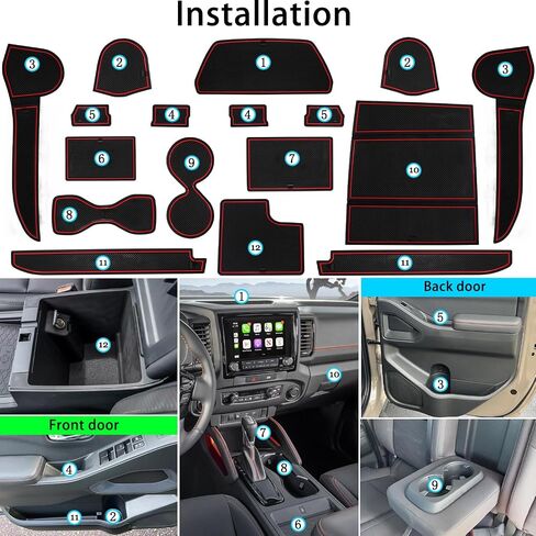 Center Console Liner for Nissan Frontier Accessories 2022 2023 2024 2025 Cup Holder Insert Coaster Custom Door Slot Mat Non Slip Interior Mat Trim Anti Dust Pocket Pad,17PCS (Red) in Saudi Arabia