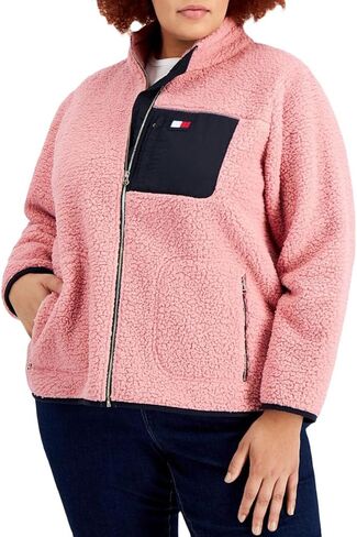 Tommy Hilfiger Womens Plus Faux Fur Lightweight Bomber Jacket Pink 3X in Saudi Arabia