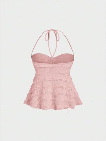 SOLY HUX Women's Peplum Halter Crop Tops Y2K Drawstring Tie Ruched Dressy Casual Spaghetti Strap Cami Top in Kuwait