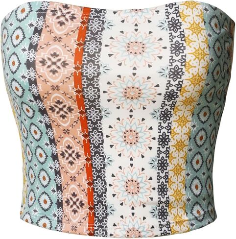 MixMatchy Women's Casual Strapless Print Tube Tops Strapless Sleeveless Bandeau Tops in Kuwait