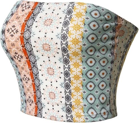 MixMatchy Women's Casual Strapless Print Tube Tops Strapless Sleeveless Bandeau Tops in Kuwait