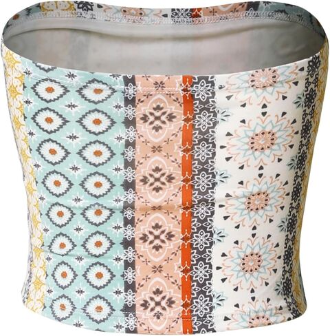 MixMatchy Women's Casual Strapless Print Tube Tops Strapless Sleeveless Bandeau Tops in Kuwait