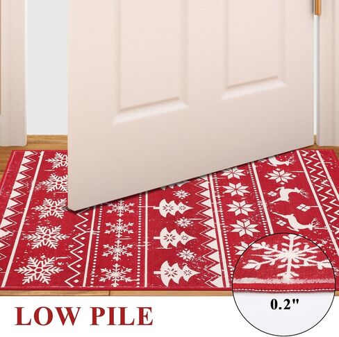 SHACOS Christmas Area Rug 6x9ft Red Snowflakes Christmas Tree Deer Xmas Holiday Decor Non Slip Soft Washable Christmas Decorative Rug Living Room Indoor Accent Throw Rug Carpet Bedroom Dining Room in Saudi Arabia