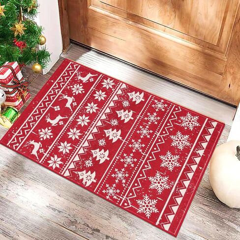 SHACOS Christmas Area Rug 6x9ft Red Snowflakes Christmas Tree Deer Xmas Holiday Decor Non Slip Soft Washable Christmas Decorative Rug Living Room Indoor Accent Throw Rug Carpet Bedroom Dining Room in Saudi Arabia