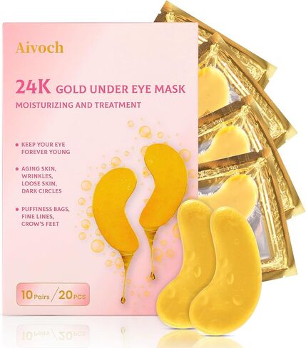 10Pairs 20Pcs 24K Gold Under Eye Patches, Collagen Eye Masks for Dark Circles and Puffiness, Reduce Wrinkles and Puffy Eyes, Refresh Your Skin, Women Skincare Eye Treatment Products in Saudi Arabia