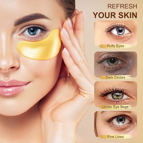 10Pairs 20Pcs 24K Gold Under Eye Patches, Collagen Eye Masks for Dark Circles and Puffiness, Reduce Wrinkles and Puffy Eyes, Refresh Your Skin, Women Skincare Eye Treatment Products in Saudi Arabia