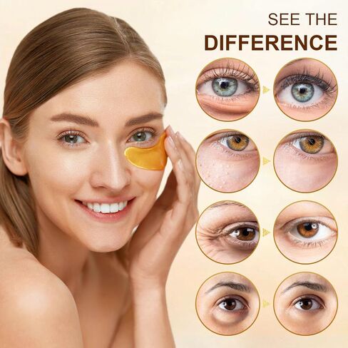 10Pairs 20Pcs 24K Gold Under Eye Patches, Collagen Eye Masks for Dark Circles and Puffiness, Reduce Wrinkles and Puffy Eyes, Refresh Your Skin, Women Skincare Eye Treatment Products in Saudi Arabia