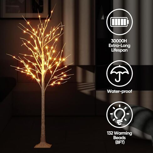 شجرة البتولا الاصطناعية مع أضواء LED 6 أقدام للمنزل، زينة شجرة عيد الميلاد البيضاء مضاءة في الهواء الطلق، شجرة وميض مضاءة مسبقًا ساحة دافئة في الخارج، عطلة مهرجان حفل زفاف عيد الميلاد ديكور داخلي in Kuwait