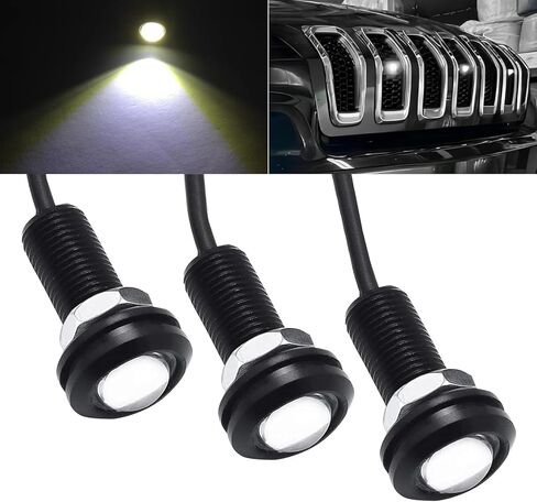 Pack-3 Car LED Eagle Eye Light، 0.7 بوصة غطاء مقاوم للماء عالي السطوع DRL، 12 فولت 6500 كيلو ضوء هيكل أمامي مع حزام توصيل، عالمي للسيارات والدراجات النارية (أسود) in Kuwait