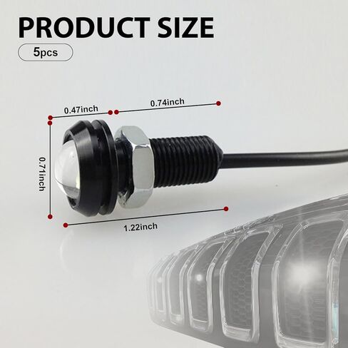 Pack-3 Car LED Eagle Eye Light، 0.7 بوصة غطاء مقاوم للماء عالي السطوع DRL، 12 فولت 6500 كيلو ضوء هيكل أمامي مع حزام توصيل، عالمي للسيارات والدراجات النارية (أسود) in Kuwait