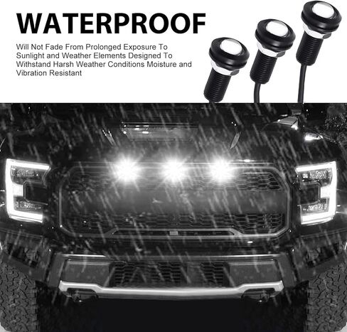Pack-3 Car LED Eagle Eye Light، 0.7 بوصة غطاء مقاوم للماء عالي السطوع DRL، 12 فولت 6500 كيلو ضوء هيكل أمامي مع حزام توصيل، عالمي للسيارات والدراجات النارية (أسود) in Kuwait