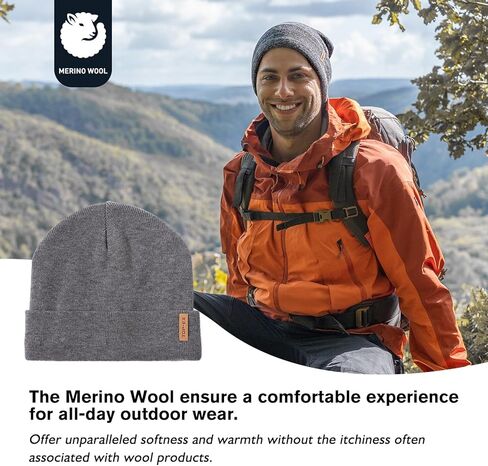 TOP-EX Oversized L XL 50% Merino Wool Fleece Lined Big Head Winter Mens Beanie Hats Warm in Saudi Arabia